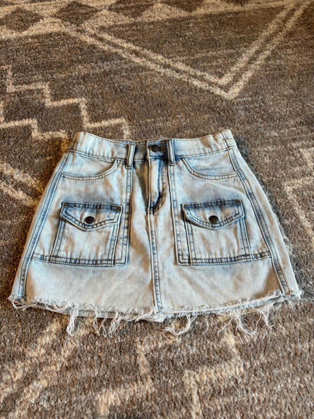 aerie Light Blue Denim Mini Skirt with Front Flap Pockets